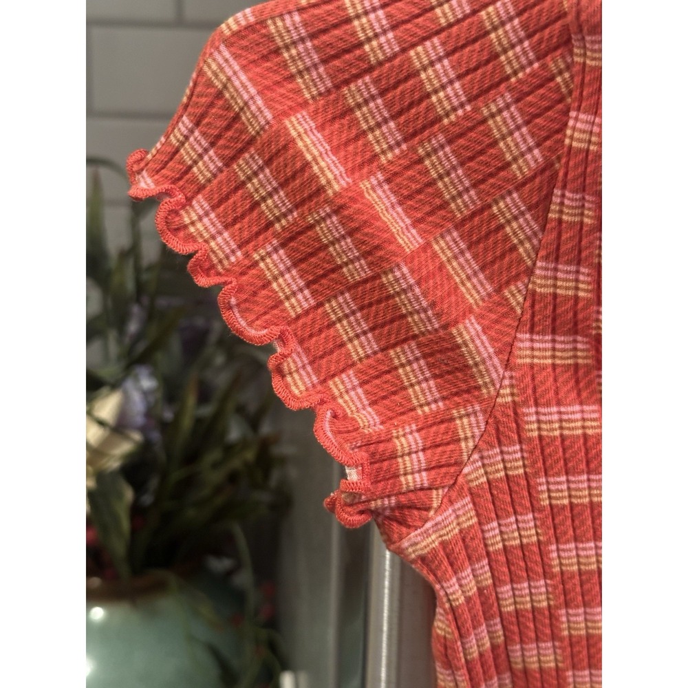 Y2K Billabong Ribbed Square Neckline Cropped Ruffle Trim SzL - Picture 6 of 16